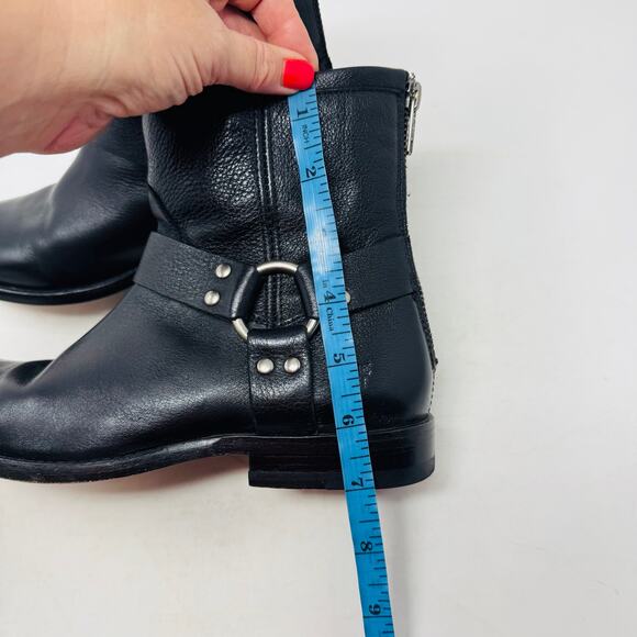 Frye Leather Moto Harness Biker Boots Black Ankle Zip Pull-On Style Size 6.5B - Picture 10 of 11